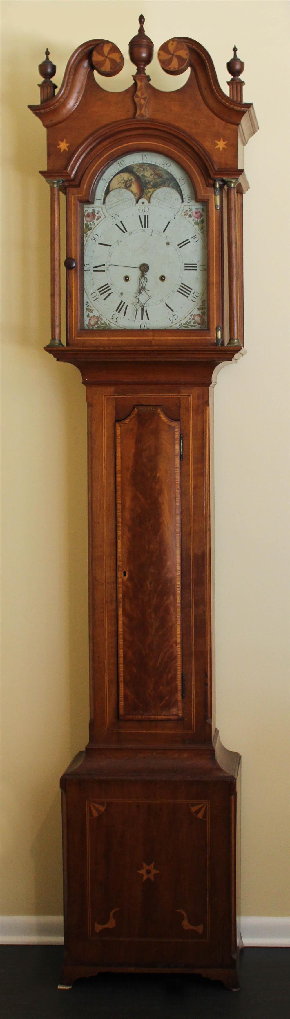 Appraisal: FEDERAL PENNSYLVANIA INLAID CHERRYWOOD TALL CASE CLOCK having a molded