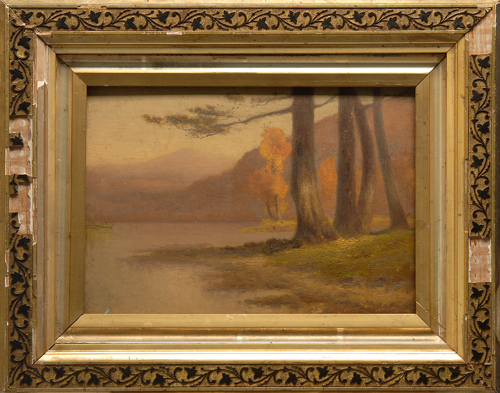 Appraisal: FRAMED PAINTING BRYANT CHAPIN American - Autumn lake landscape with