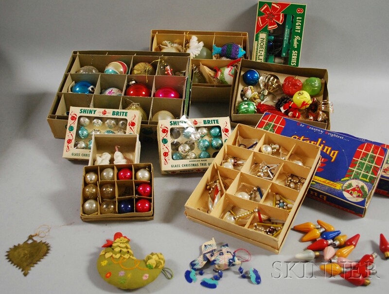 Appraisal: Lot Vintage Christmas Ornaments and Lights including approximately seventy-three mostly