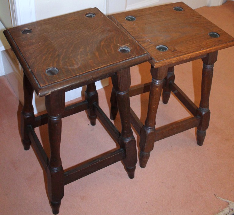 Appraisal: Two oak square occasional tables on turned legs