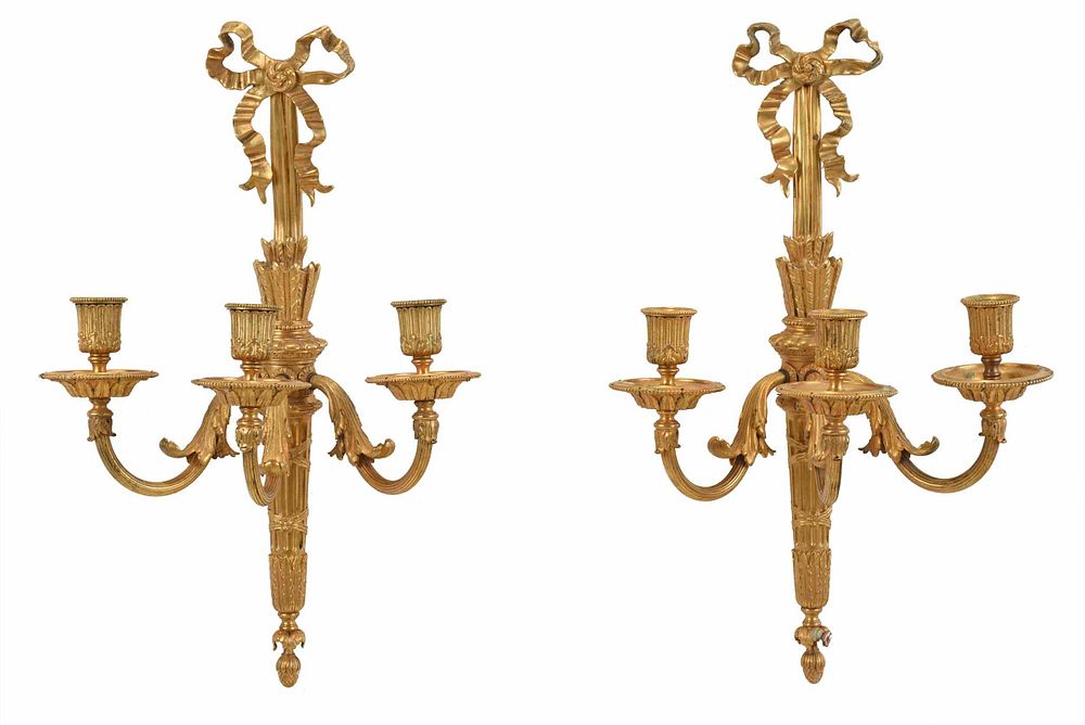 Appraisal: Pair Louis XVI Style Three Light Sconces Continental th century