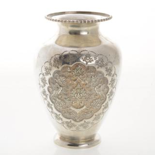 Appraisal: Persian silver vase with repousse floral reserves Persian silver vase