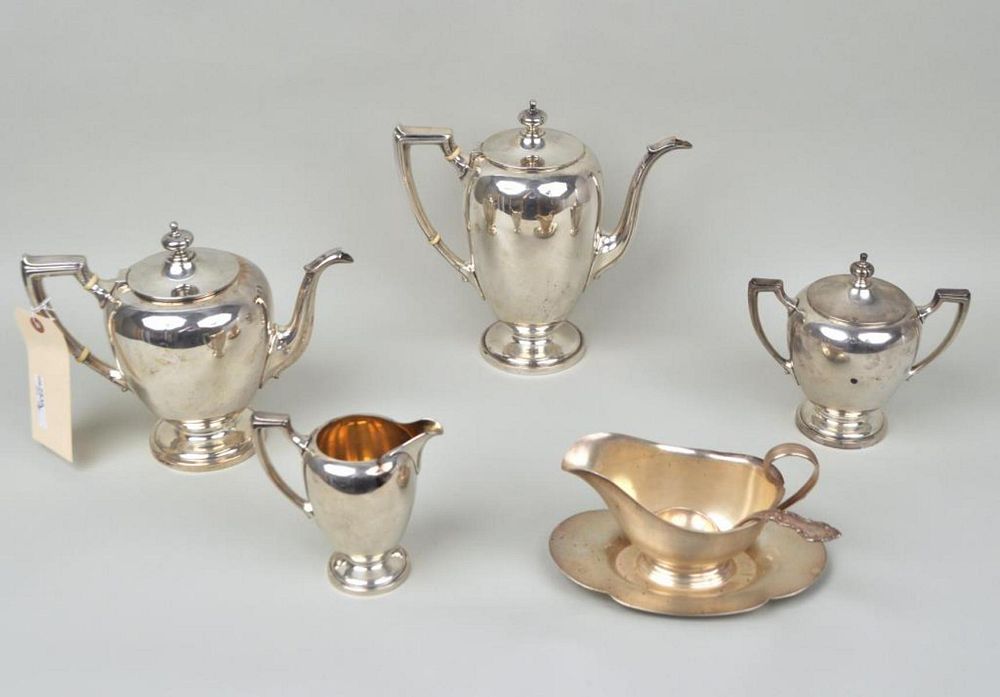 Appraisal: Reed Barton Sterling Silver Tea Set Antique Pointed pattern with