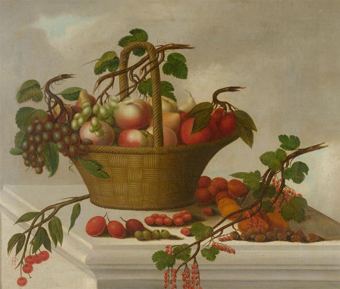 Appraisal: MONOGRAMMIST PH CIRCA Still life with peach apples grapes and