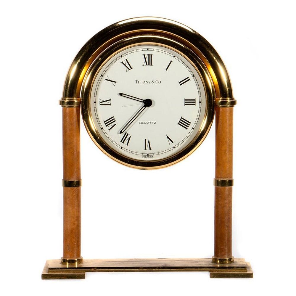 Appraisal: Tiffany Co Brass Desk Mantle Clock - Swiss made quartz