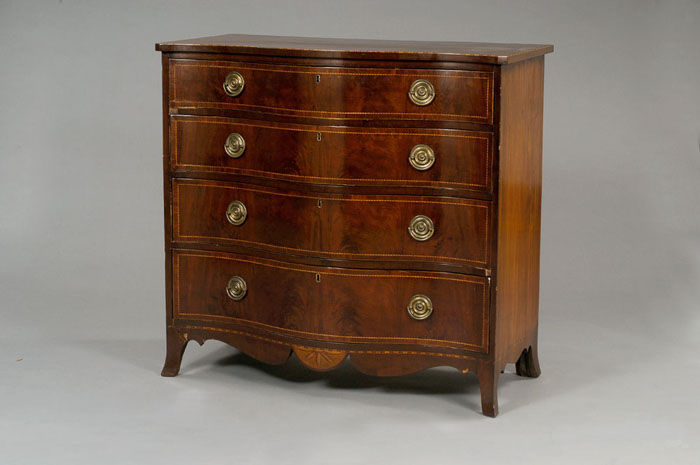 Appraisal: BALTIMORE FEDERAL INLAID MAHOGANY SERPENTINE CHEST OF DRAWERS The rectangular