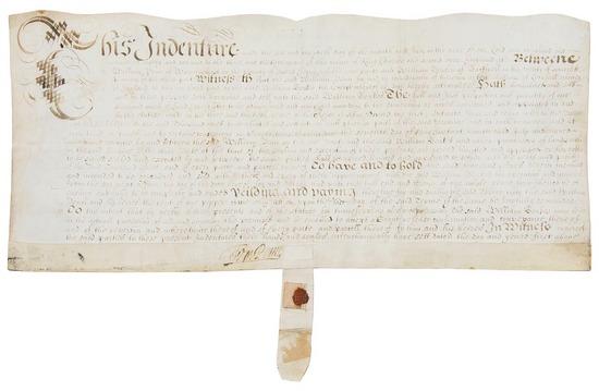 Appraisal: PENN William Manuscript indenture on vellum signed and sealed by