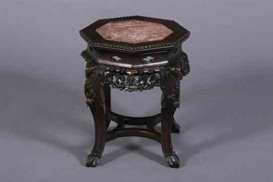 Appraisal: CHINESE ROUGE MARBLE INSET TOP ROSEWOOD TABOURET