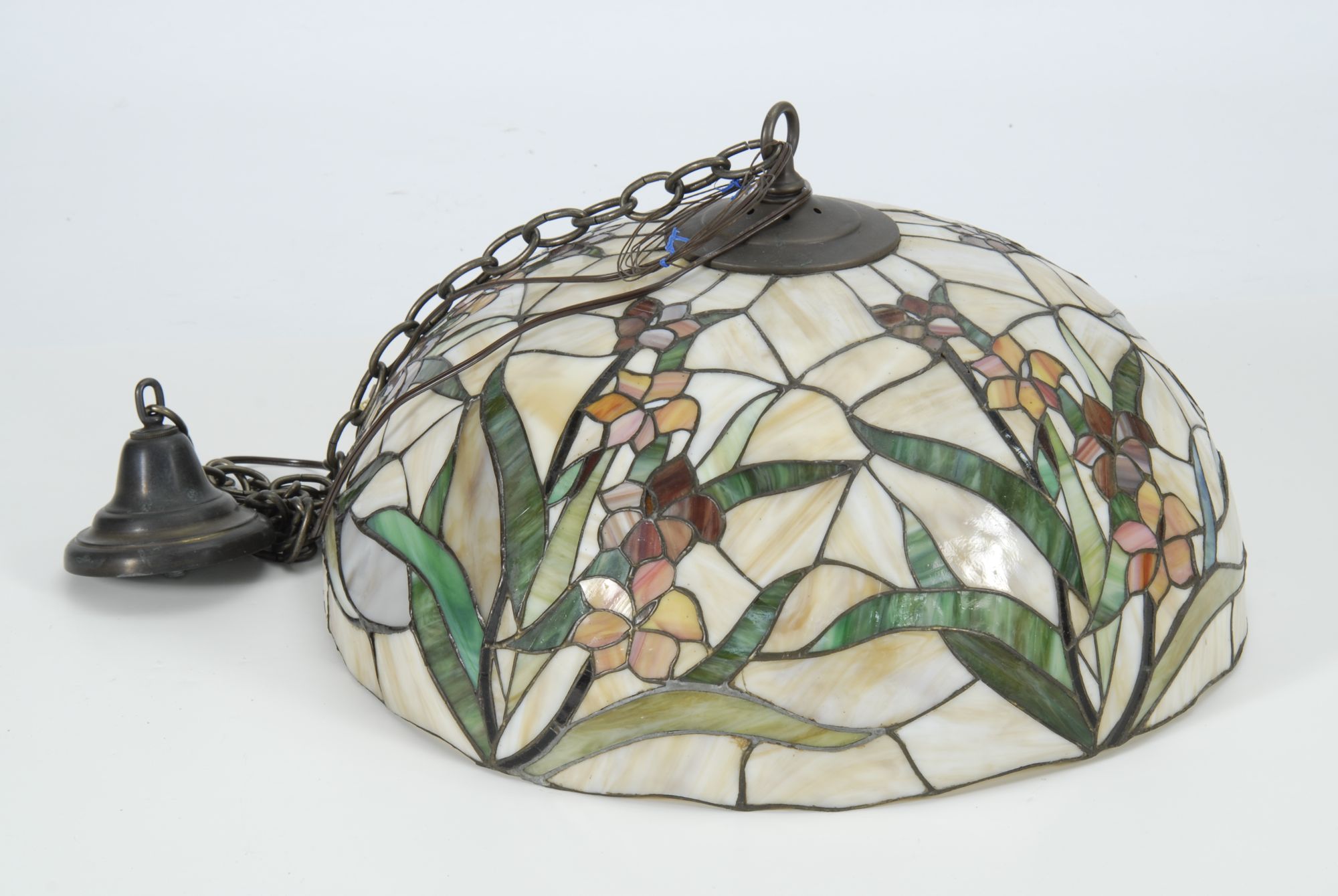 Appraisal: ART NOUVEAU HANGING LAMP with leaded glass shade in a