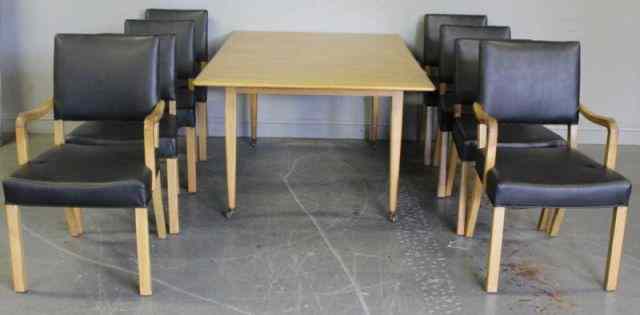 Appraisal: Dunbar Midcentury Table with Chairs Very nice blonde wood Includes