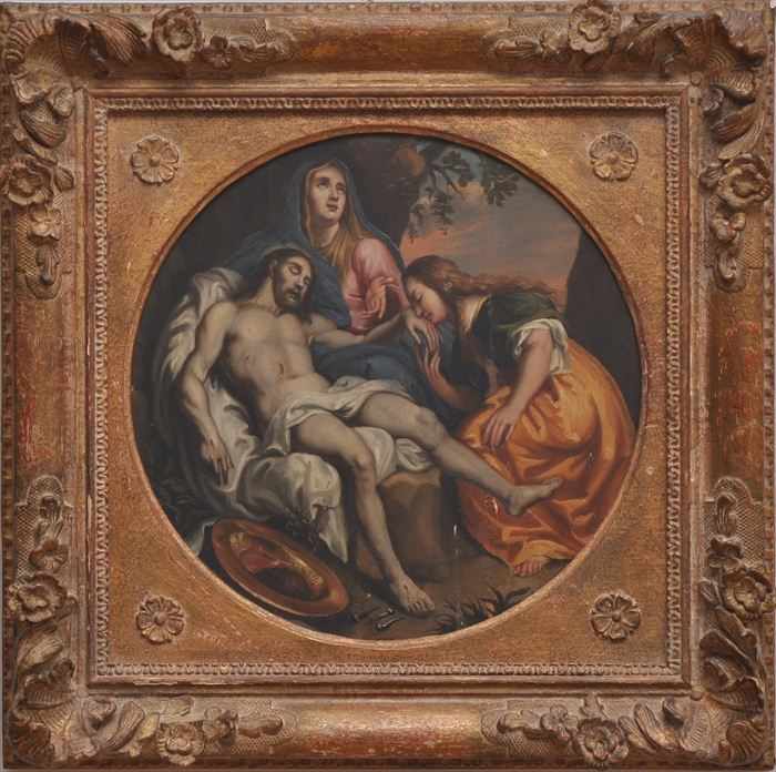 Appraisal: EUROPEAN SCHOOL CHRIST AND THE TWO MARYS Oil on cradled