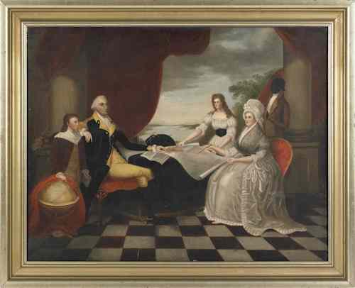 Appraisal: American oil on canvas of George Washington and his family