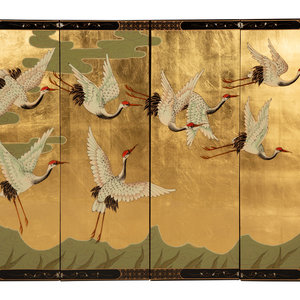 Appraisal: A Japanese Four-Panel Laquered Wall Screen th Century Each panel