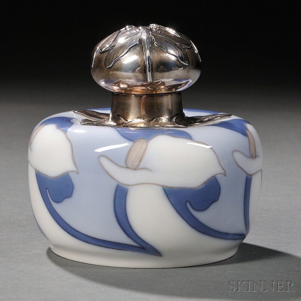 Appraisal: Royal Copenhagen Sterling Silver-mounted Porcelain Vial and Cover Denmark c