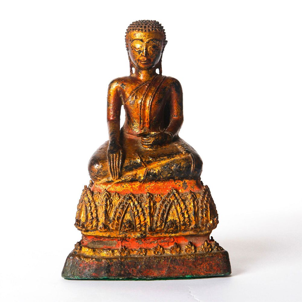 Appraisal: BRONZE BUDDHA SITTING IN HALF LOTUS BHUMISPARSHA MUDRA Southeast Asian