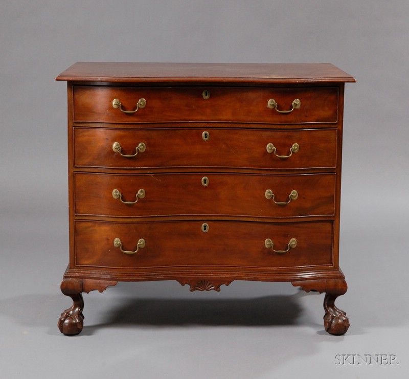 Appraisal: Chippendale Mahogany and Birch Carved Oxbow Chest north shore of