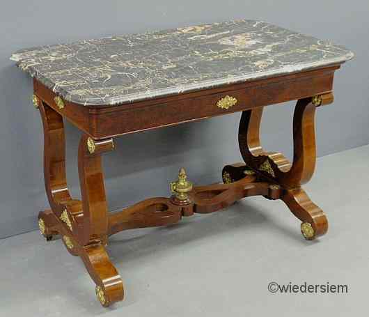 Appraisal: New York Classical mahogany marble top table attributed to Lanier