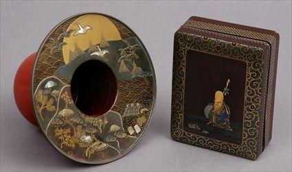 Appraisal: TWO JAPANESE LACQUER ARTICLES The one a cinnabar stained cup