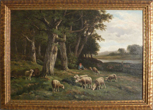 Appraisal: Oil on canvas bucolic landscape late th c x