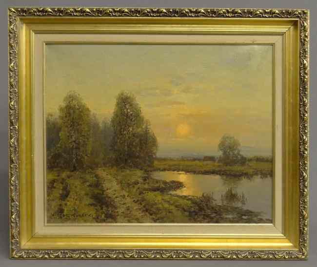 Appraisal: Painting oil on canvas landscape signed ''Victor Korecki'' Poland -