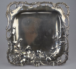 Appraisal: An Austro-Hungarian grade square dish with open-work scroll rim and