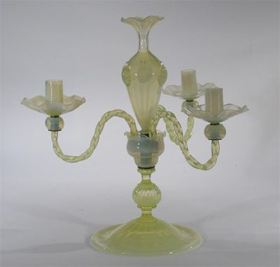 Appraisal: A rare James Powell Sons Whitefriars three branch centrepiece candlestick