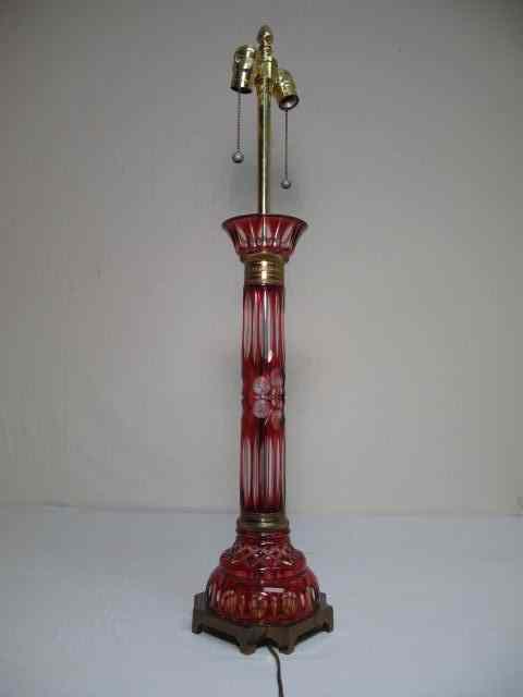 Appraisal: Marbro cranberry cut to clear glass table lamp with fine