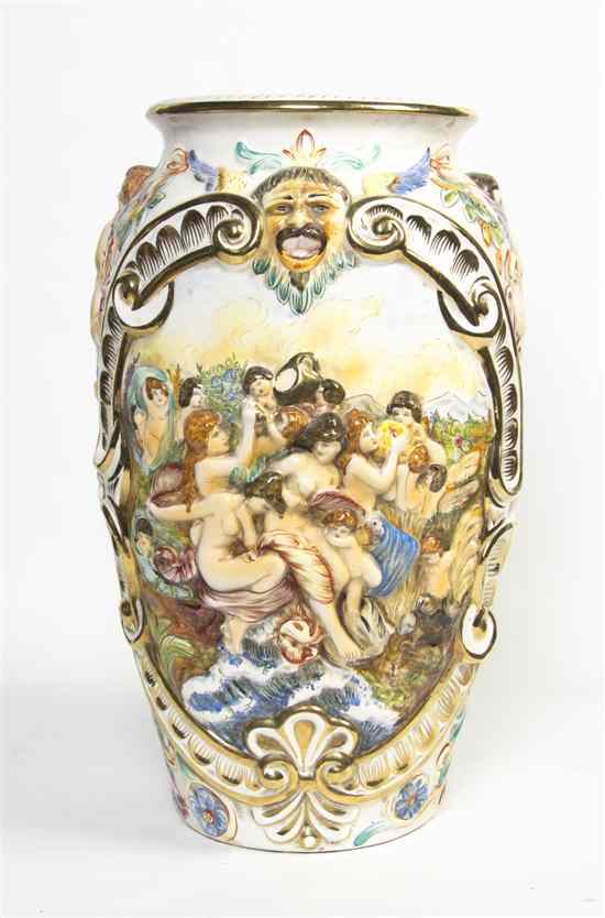 Appraisal: A Capodimonte Porcelain Vase of baluster form modeled with revelling