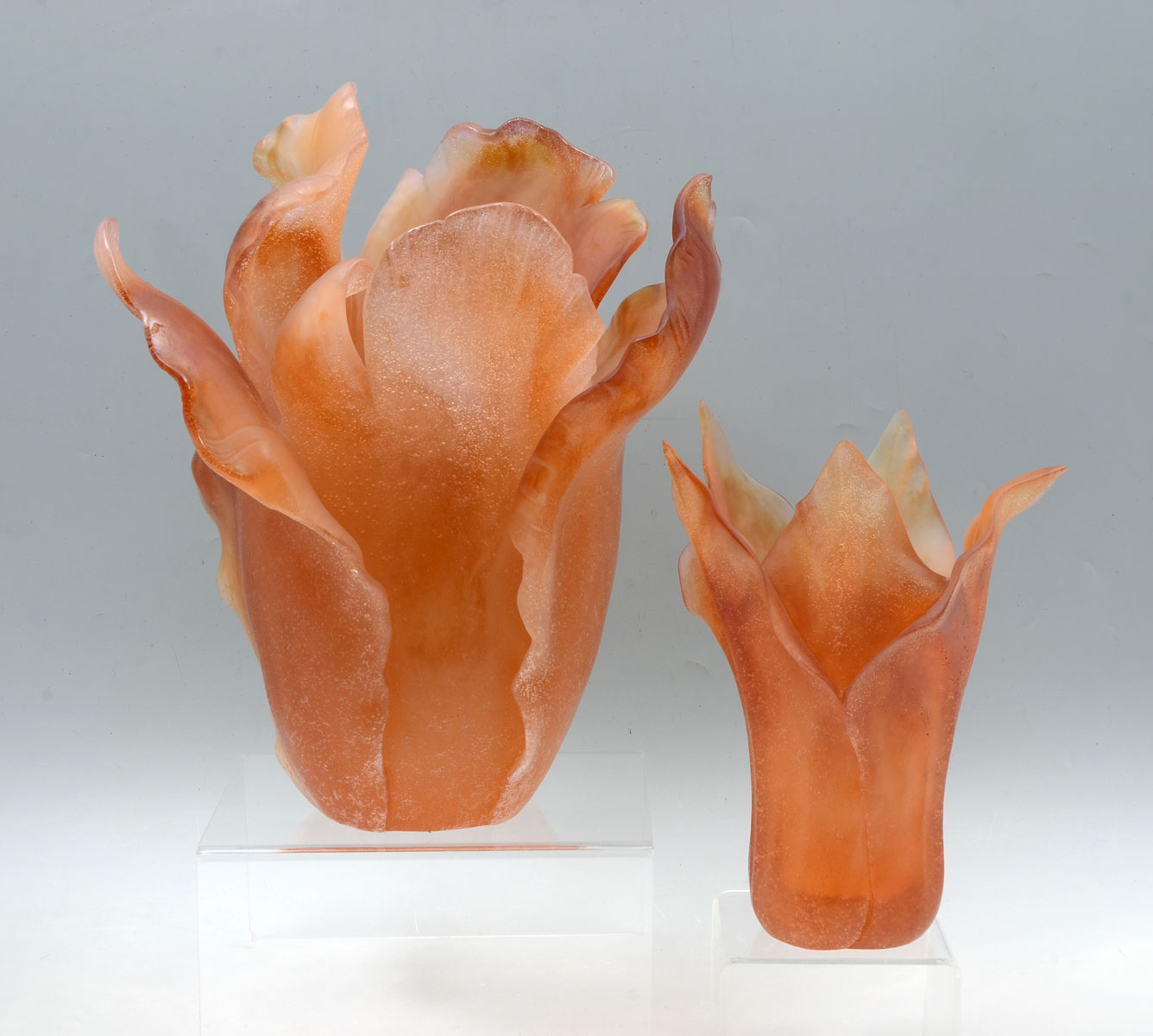 Appraisal: PIECE DAUM FRANCE PATE DE VERRE GLASS TULIP VASES variegated