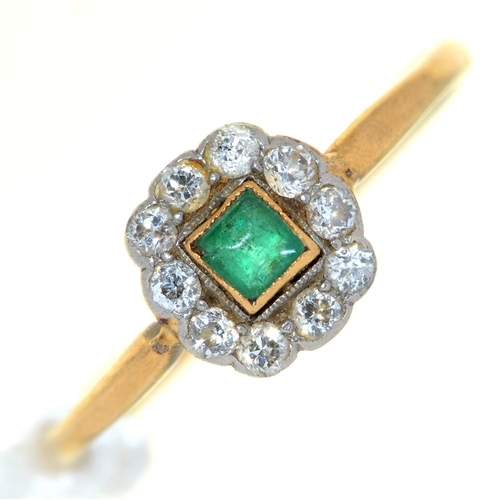 Appraisal: An emerald and diamond cluster ring gold hoop marked Plat