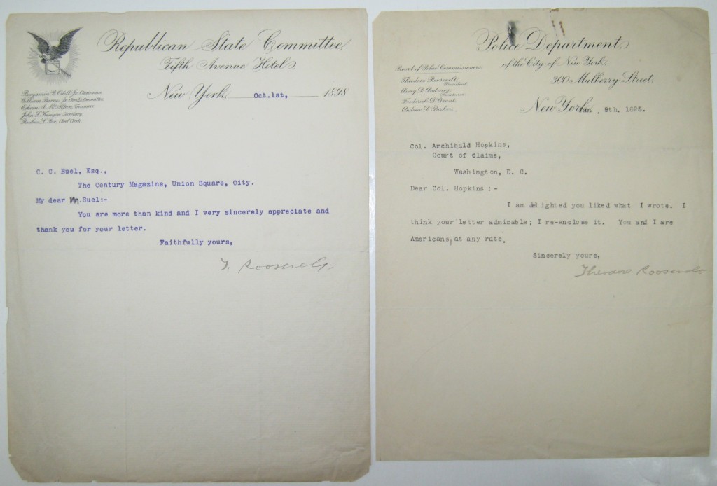 Appraisal: ROOSEVELT THEODORE Two Typed Letters Signed The first as President