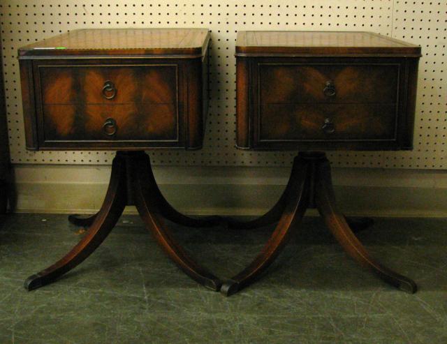 Appraisal: Pair of Vintage Mahogany End Tables with tooled leather insert