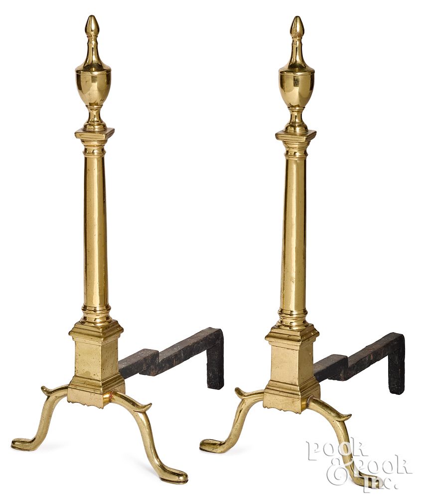 Appraisal: Pair of brass Chippendale andirons ca Pair of brass Chippendale