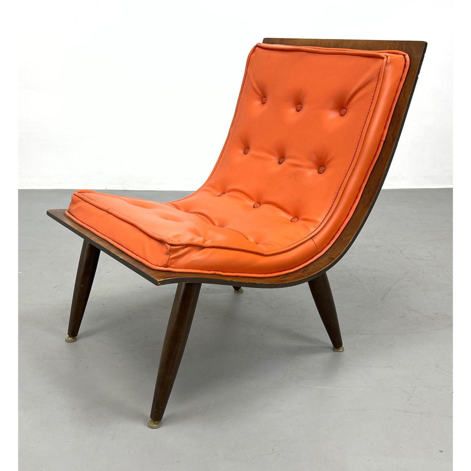 Appraisal: Modernist Laminated Wood Shell Lounge Chair Orange Tufted Vinyl Seat