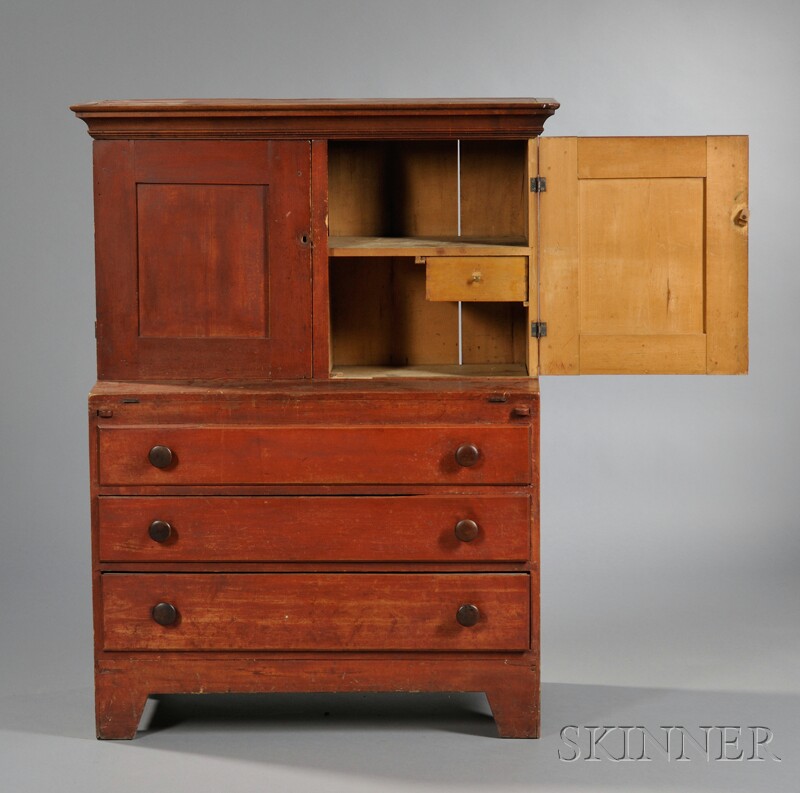 Appraisal: Shaker Pine Poplar and Maple Red-stained Desk Watervliet New York