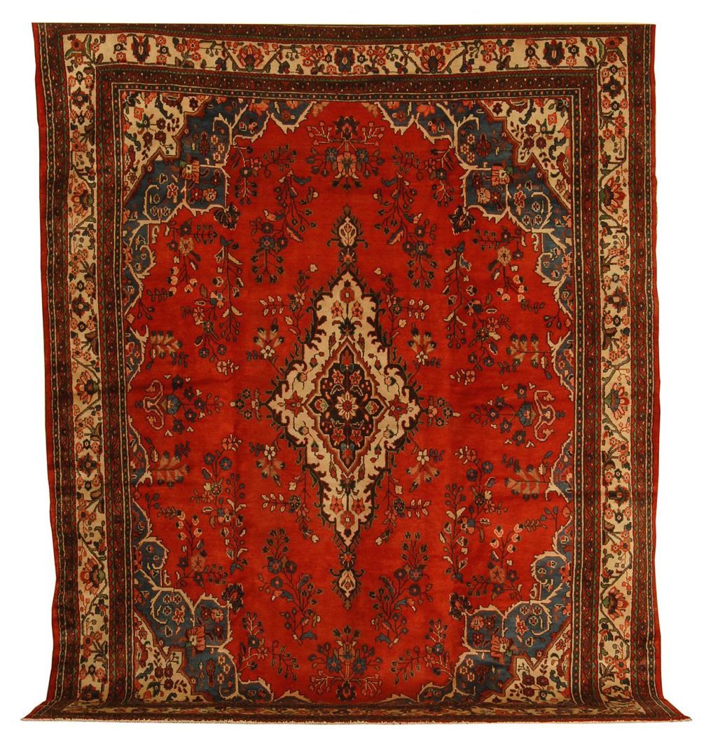 Appraisal: ORIENTAL RUG HAMADAN ' x ' Central dark blue and