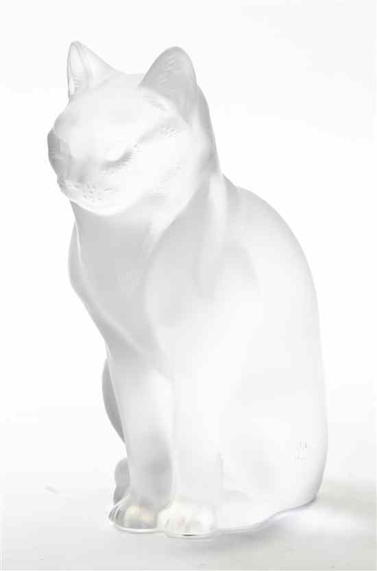 Appraisal: A Lalique Frosted Glass Chat Assis Figure depicted in a