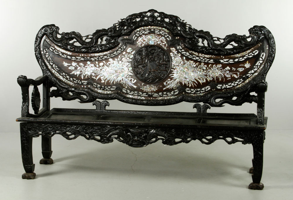 Appraisal: - Chinese Bench Carved hardwood bench China h x w