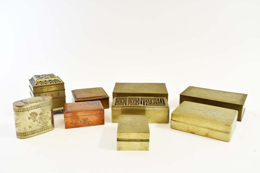 Appraisal: NINE CHINESE BRASS AND COPPER BOXESVarious sizes and shapes some