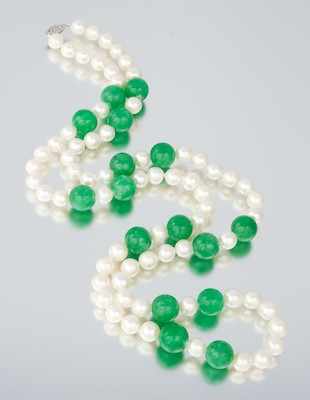 Appraisal: A Beautiful Opera Length Necklace with Pearls and Jadeite Beads