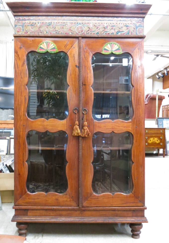 Appraisal: CARVED AND PAINT DECORATED DISPLAY CABINET Indonesian th century with