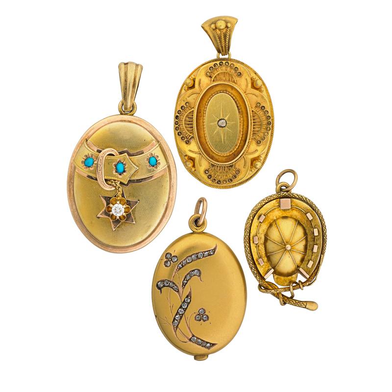 Appraisal: FOUR VICTORIAN OR ART NOUVEAU YELLOW GOLD LOCKETS Condition Report