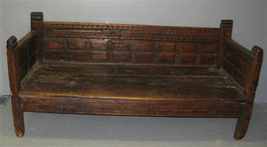 Appraisal: French provincial oak bench early th century with carved and