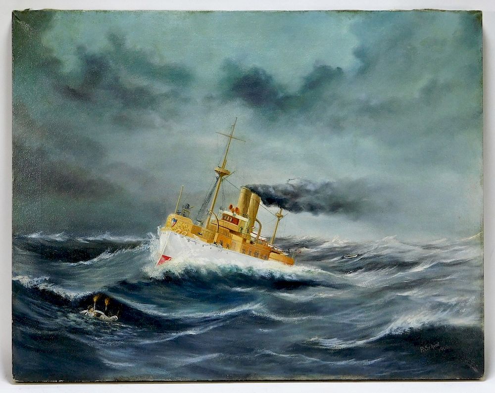 Appraisal: P Schiot Maritime Naval Seascape O C Painting P Schiot