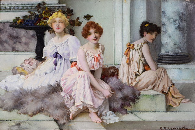 Appraisal: CHARLES FREDERICK LOWCOCK act - The Three Beauties signed oils