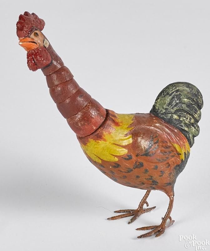 Appraisal: Unusual composition rooster candy container Unusual painted composition rooster candy