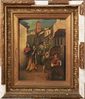 Appraisal: French School Spanish Street Vendors th c oil on board