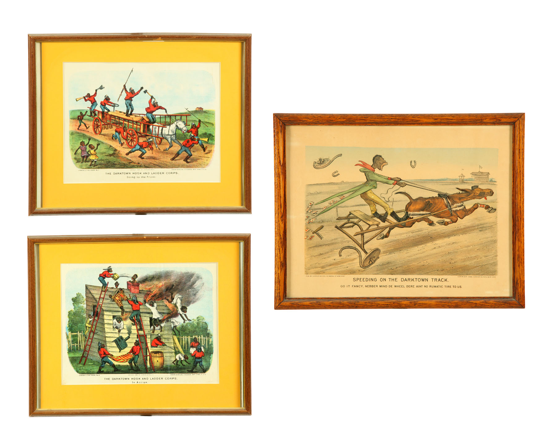 Appraisal: THREE CURRIER IVES DARKTOWN PRINTS Chromolithographs on paper Published by