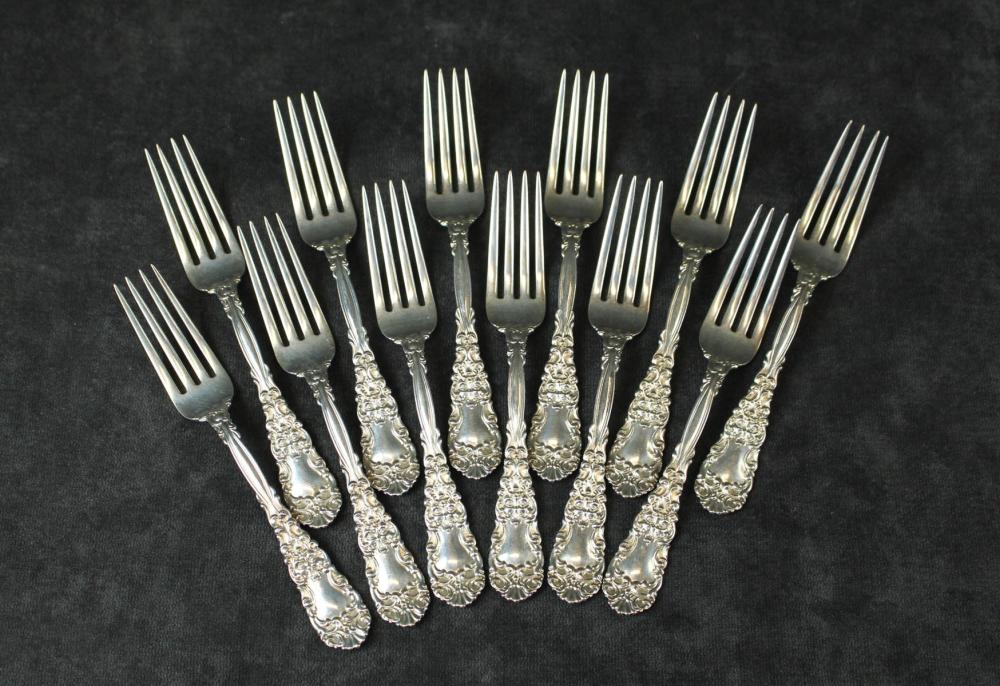 Appraisal: SET OF TWELVE STERLING SILVER FORKS Renaissance pattern by Dominick