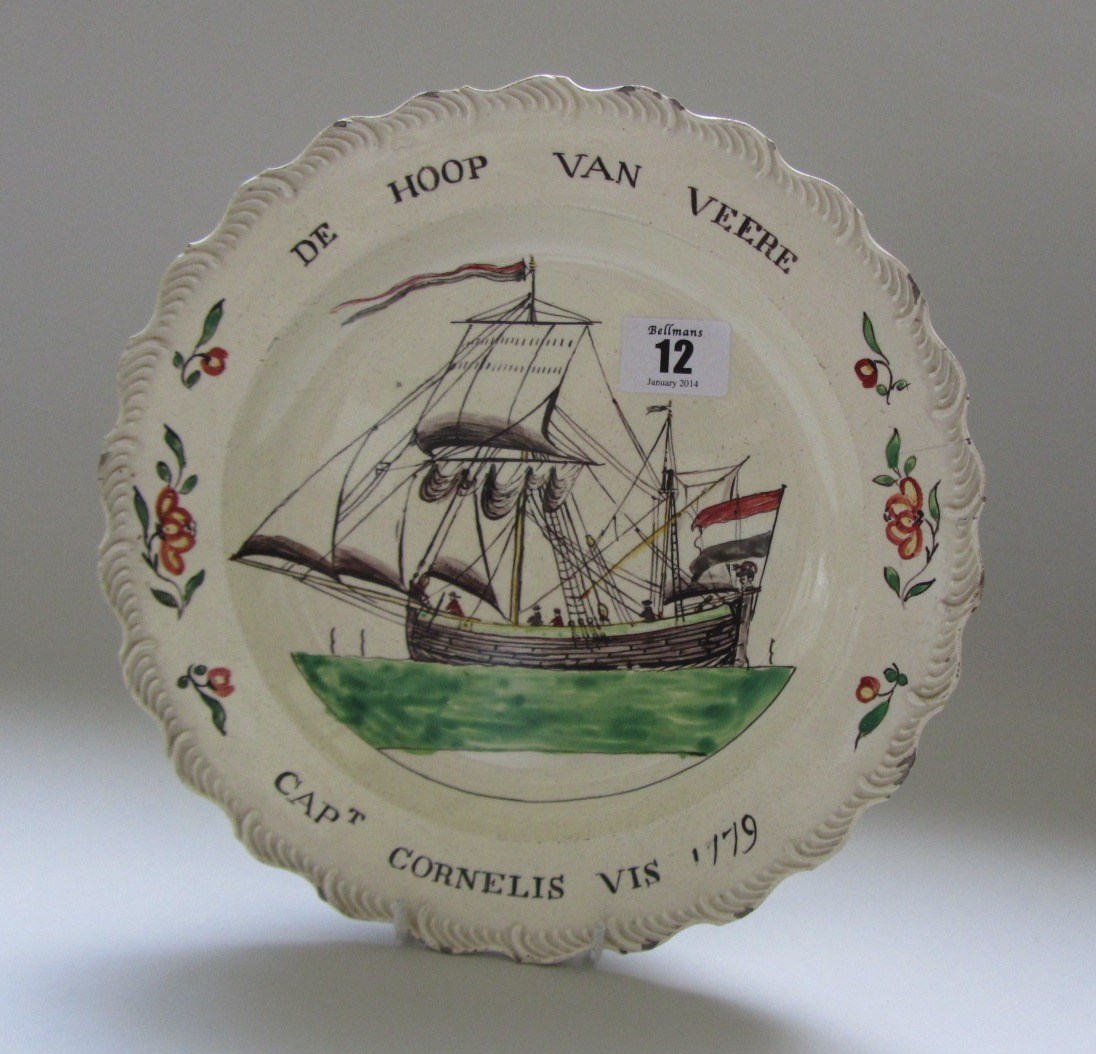 Appraisal: A Dutch decorated English creamware plate late th century hand